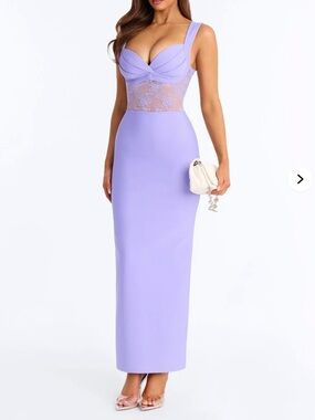 Lilac Lace-Panel bandage Bodycon Maxi Dress